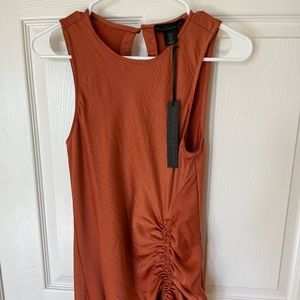 NWT HOUSE OF HARLOW 1960 AUBURN BURNT ORANGE SATIN CINCHED MIDI DRESS SIZE SMALL